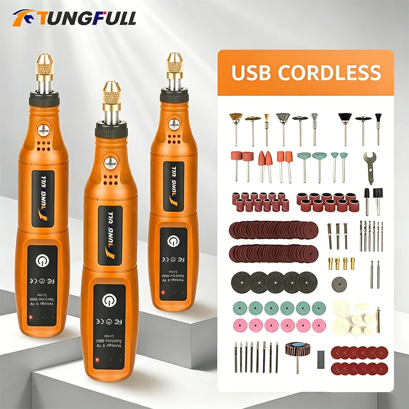 Power Tools Kit Set - TUNGFULL ミニ電動グラインダー ワイヤレス充電式電動ドリル ドリルマシン ツールキット付き 木彫りツール