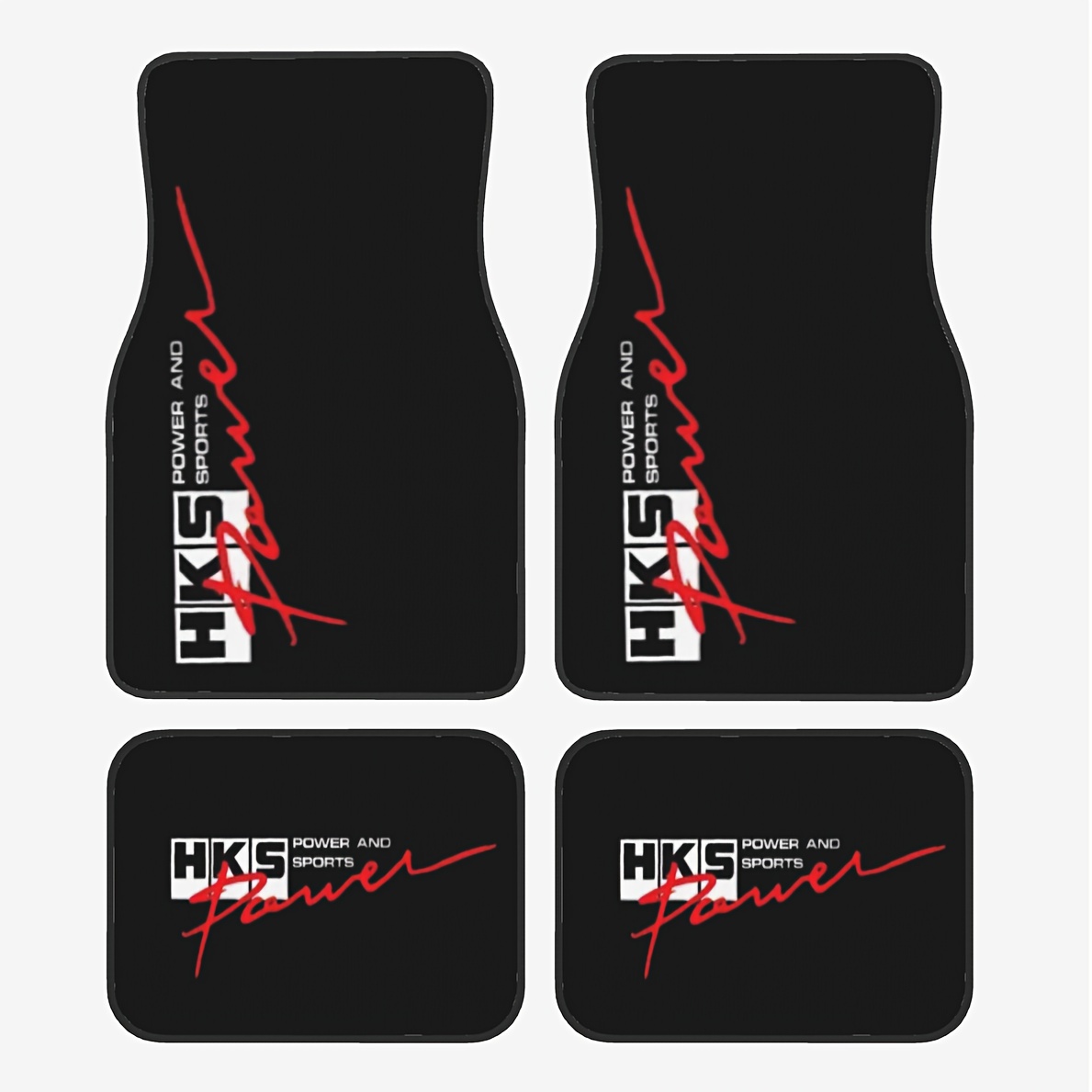 Power Tools Logo - 4枚セット - HKS POWER AND SPORTSロゴと鮮やかなカラープリント付きの車用フロアマット、車内アップグレード、目を引く模様、高品質
