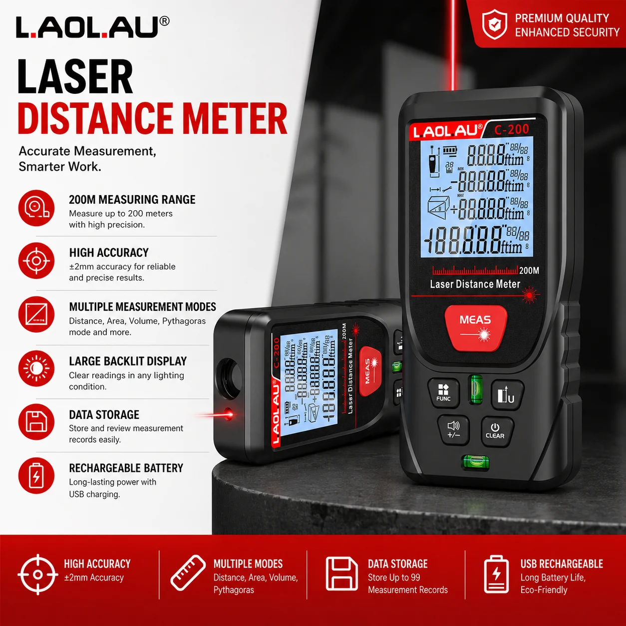 Power Tools Green - LAOLAU デジタルレーザー距離計赤/緑レーザービームメーター高精度測定ツールバックライト付きスクリーン IP54 防水