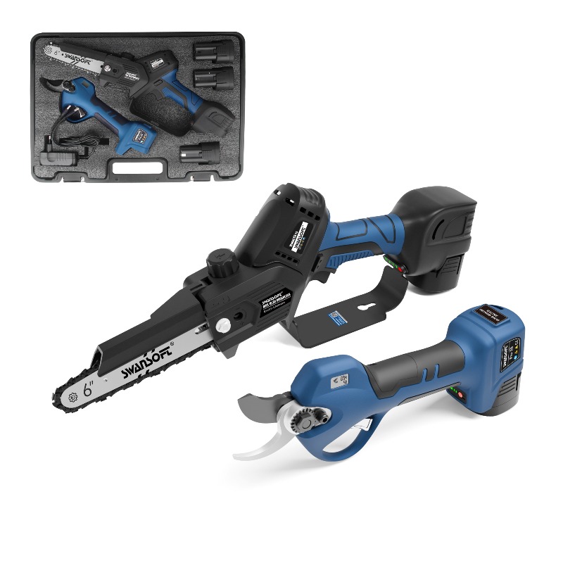 Power Tools Garden - 【ベストセラー】コードレスブラシレス電動剪定鋏とチェーンソーのコンボキット 2-in-1 電動工具セット 庭木の枝用