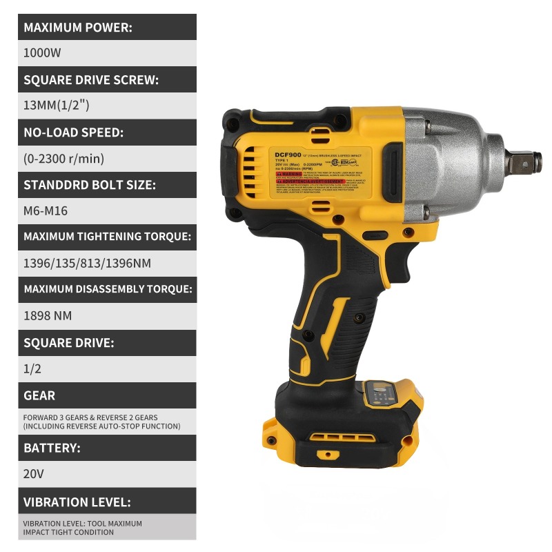ブラシレスコードレスインパクトレンチ本体、1898Nmハイパ - Power Tools For Construction のレビューと価格