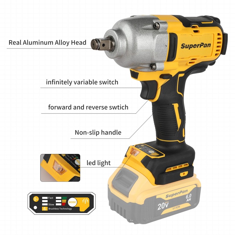 ブラシレスコードレスインパクトレンチ本体、1898Nmハイパ - Power Tools For Construction のレビューと価格