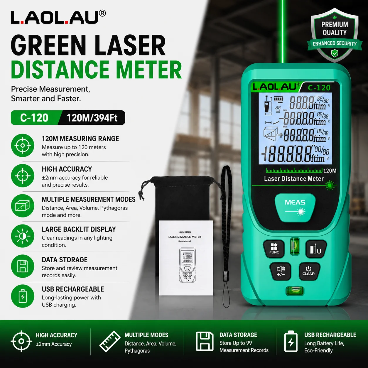 LAOLAU デジタルレーザー距離計赤/緑レーザービームメー - Power Tools Green のレビューと価格