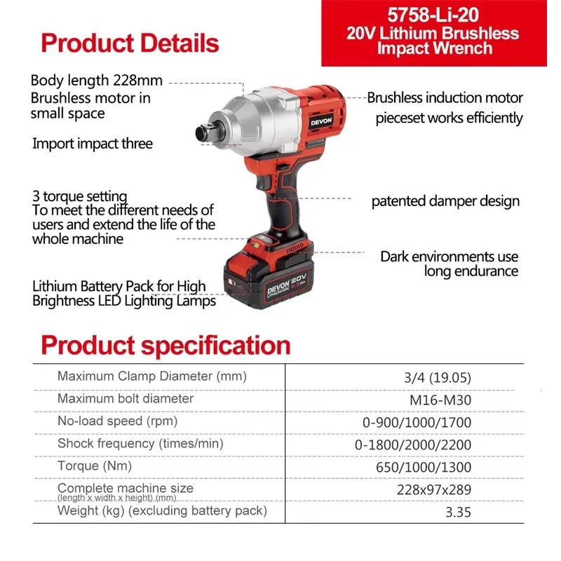デボン 20V 大トルク 3段階トルク設定 インパクトレンチ - Power Tools Set のレビューと価格